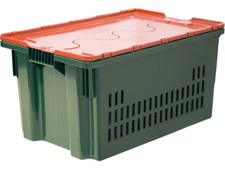 Ящик 600х400х300 дно сплошное, стенки перфорированные, Safe PRO цв. зелёный с оранжевой крышкой купить в Владимире