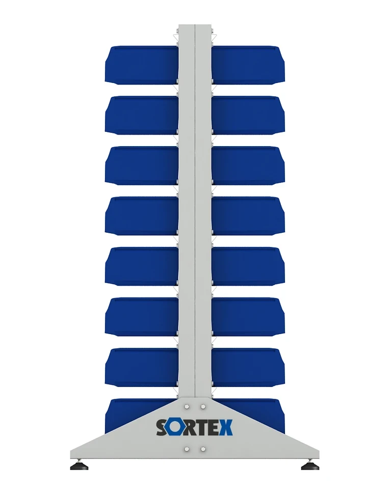 Стеллаж для пластиковых лотков SORTEX двухсторонний 1500x1000x800.02 купить в Владимире
