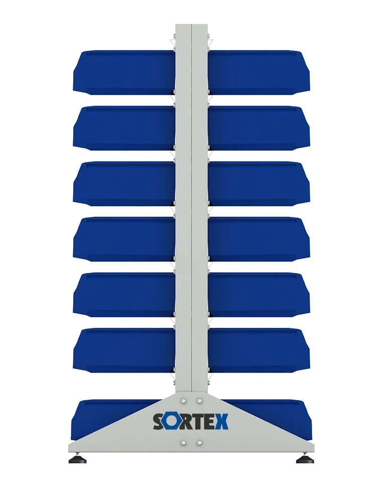 Стеллаж для пластиковых лотков SORTEX двухсторонний 1500x1000x800.03 купить в Владимире
