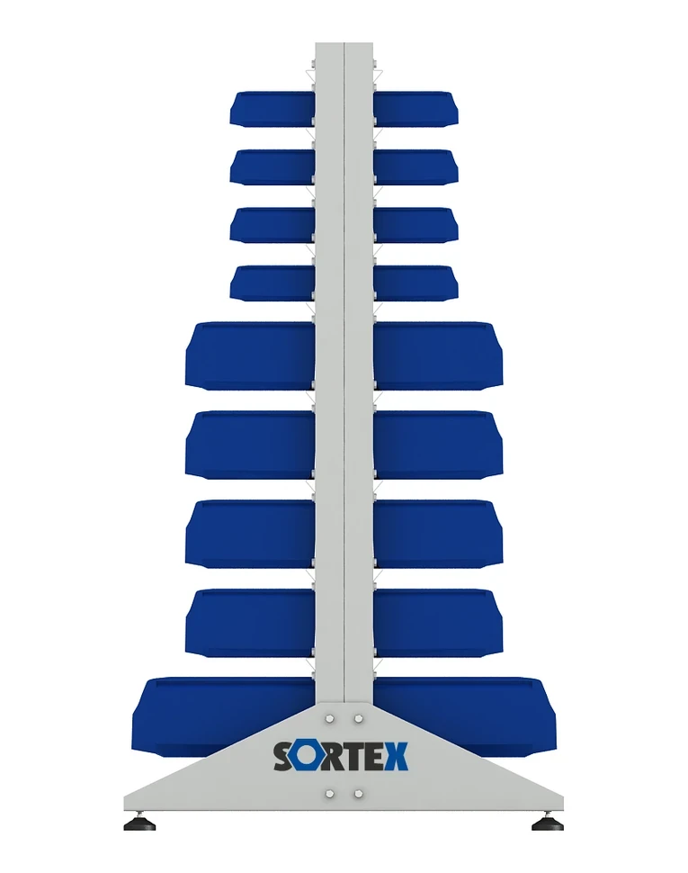 Стеллаж для пластиковых лотков SORTEX двухсторонний 1500x1000x800.05 купить в Владимире