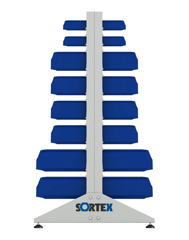 Стеллаж для пластиковых лотков SORTEX двухсторонний 1500x1000x800.06 купить в Владимире