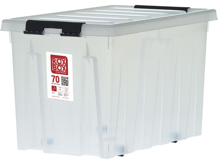 Контейнер Rox Box Original 70 (580х390х350 мм с крышкой и клипсами, на роликах, прозрачный) купить в Владимире